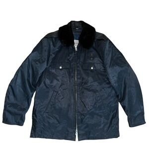 Vintage Blauer Tufnyl Weather Resistant Duty Jacket Navy Blue Fur Collar 44L
